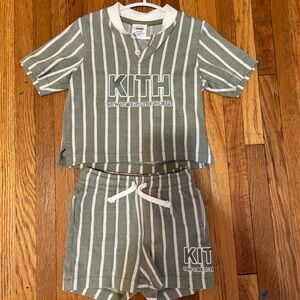 Kith Kids Olive and White Striped Set